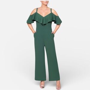 NWT RACHEL Rachel Roy Green Off the Shoulder Ruffle Jumpsuit Sz XS - MSRP $139